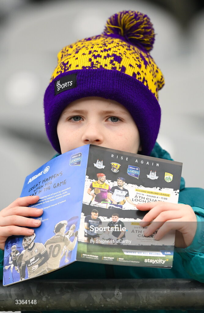 21 February 2026; A Wexford supporter awaits the start of the Allianz Hurling League Division 1B match between Dublin and Wexford at Croke Park in Dublin. Photo by Stephen McCarthy/Sportsfile