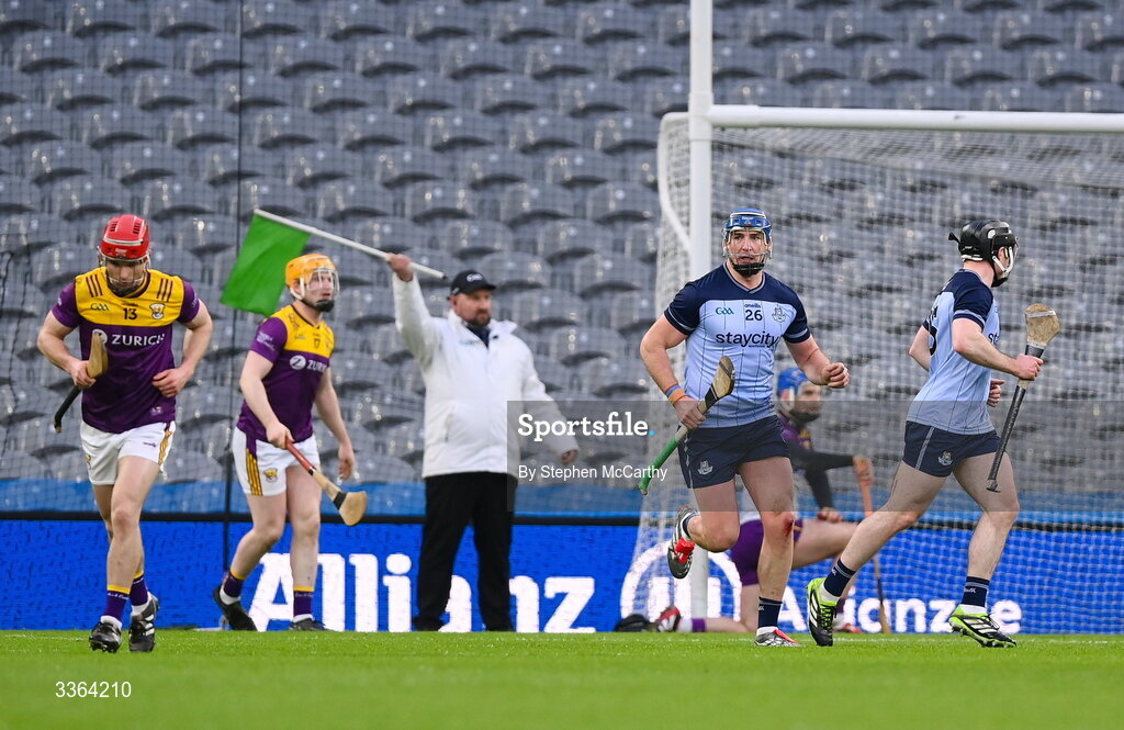 21 February 2026; John Hetherton, 26, of Dublin after scoring his side's first goal during the Allianz Hurling League Division 1B match between Dublin and Wexford at Croke Park in Dublin. Photo by Stephen McCarthy/Sportsfile