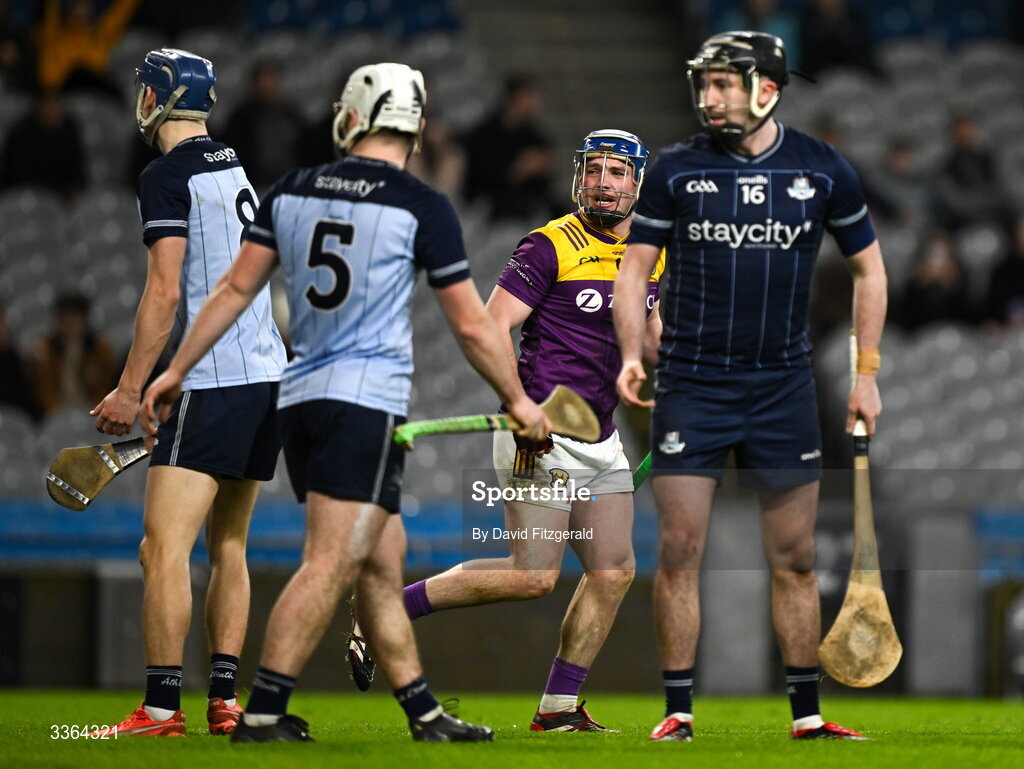 21 February 2026; Kevin Foley of Wexford after scoring his side's second goal during the Allianz Hurling League Division 1B match between Dublin and Wexford at Croke Park in Dublin. Photo by David Fitzgerald/Sportsfile