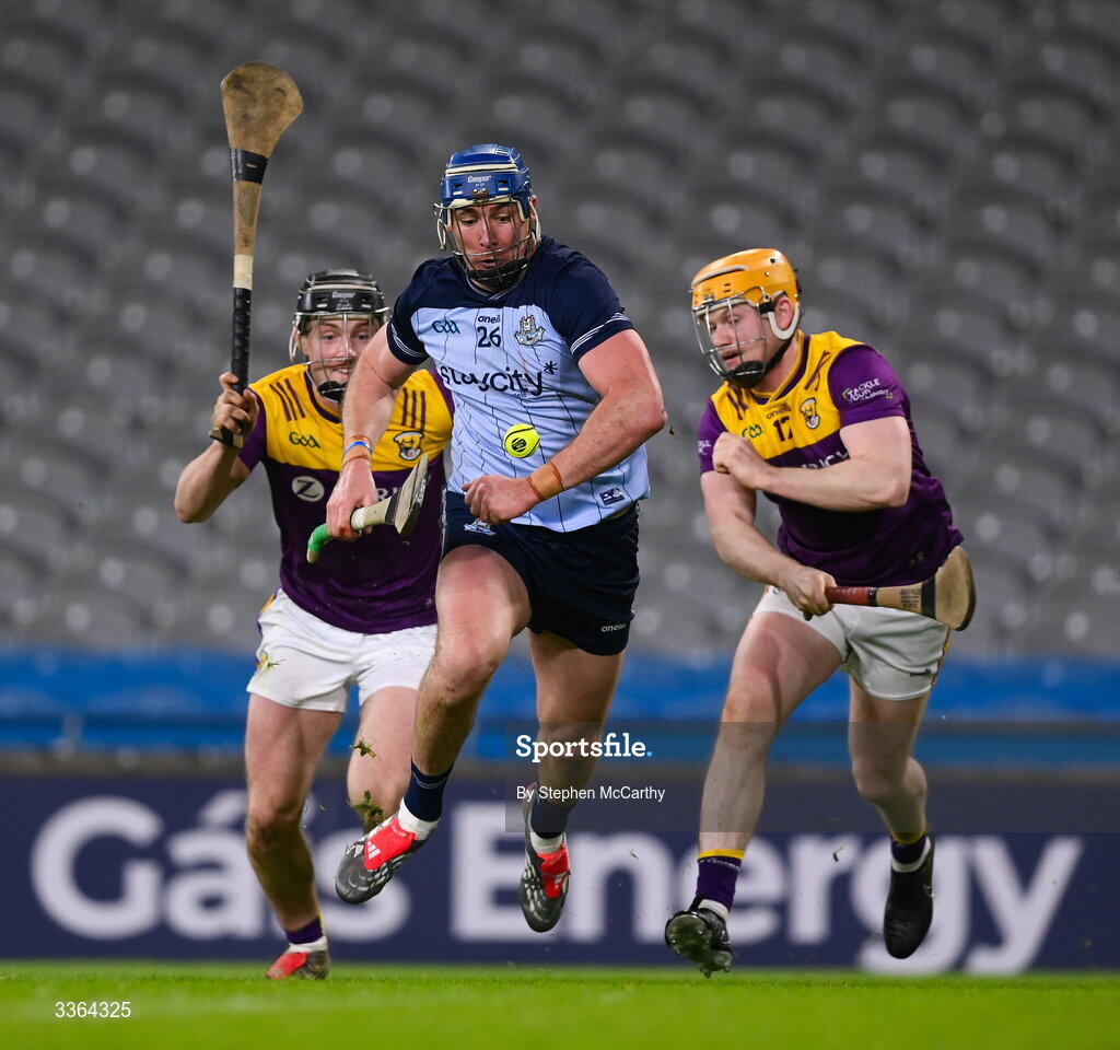 21 February 2026; John Hetherton of Dublin on his way to scoring his side's fourth goal during the Allianz Hurling League Division 1B match between Dublin and Wexford at Croke Park in Dublin. Photo by Stephen McCarthy/Sportsfile