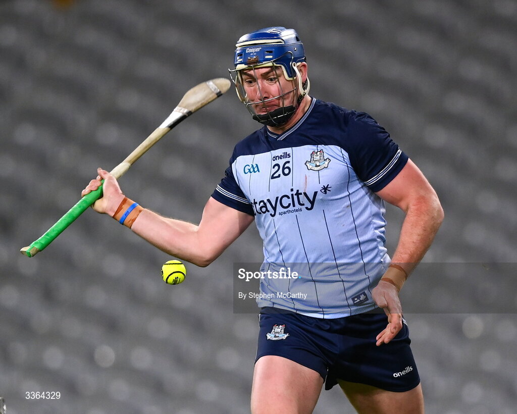 21 February 2026; John Hetherton of Dublin scores his side's fourth goal during the Allianz Hurling League Division 1B match between Dublin and Wexford at Croke Park in Dublin. Photo by Stephen McCarthy/Sportsfile
