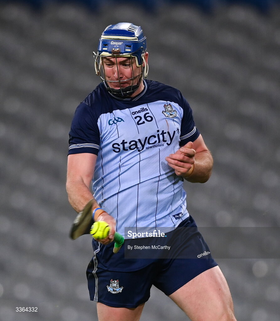21 February 2026; John Hetherton of Dublin scores his side's fourth goal during the Allianz Hurling League Division 1B match between Dublin and Wexford at Croke Park in Dublin. Photo by Stephen McCarthy/Sportsfile