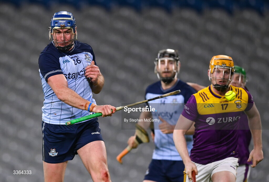 21 February 2026; John Hetherton of Dublin scores his side's fourth goal during the Allianz Hurling League Division 1B match between Dublin and Wexford at Croke Park in Dublin. Photo by Stephen McCarthy/Sportsfile