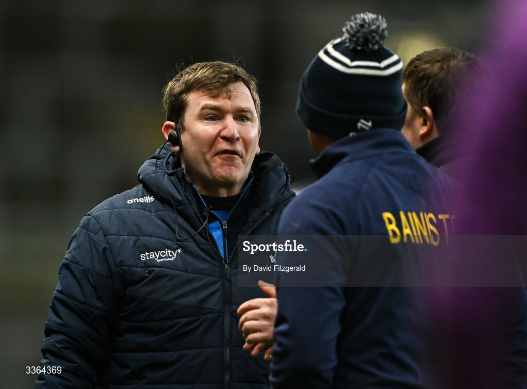 21 February 2026; Dublin manager Niall Ó Ceallacháin with Wexford manager Keith Rossiter during the Allianz Hurling League Division 1B match between Dublin and Wexford at Croke Park in Dublin. Photo by David Fitzgerald/Sportsfile