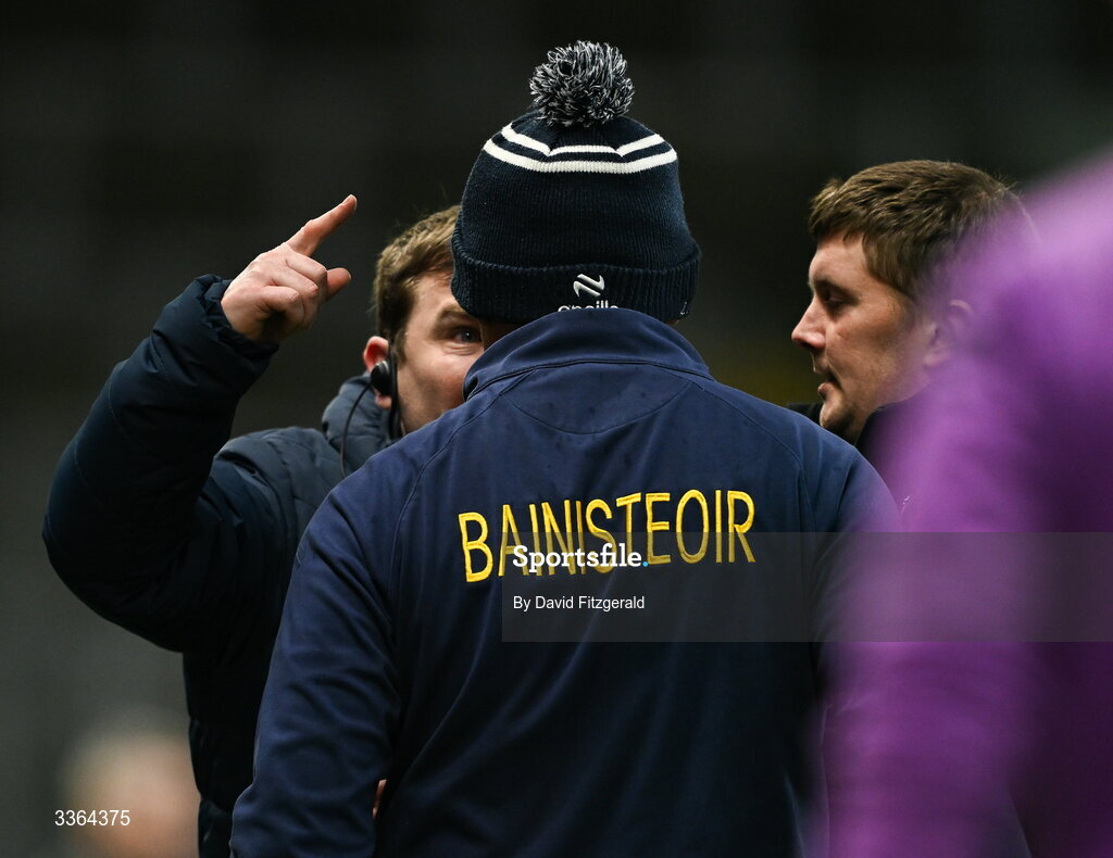 21 February 2026; Dublin manager Niall Ó Ceallacháin with Wexford manager Keith Rossiter during the Allianz Hurling League Division 1B match between Dublin and Wexford at Croke Park in Dublin. Photo by David Fitzgerald/Sportsfile