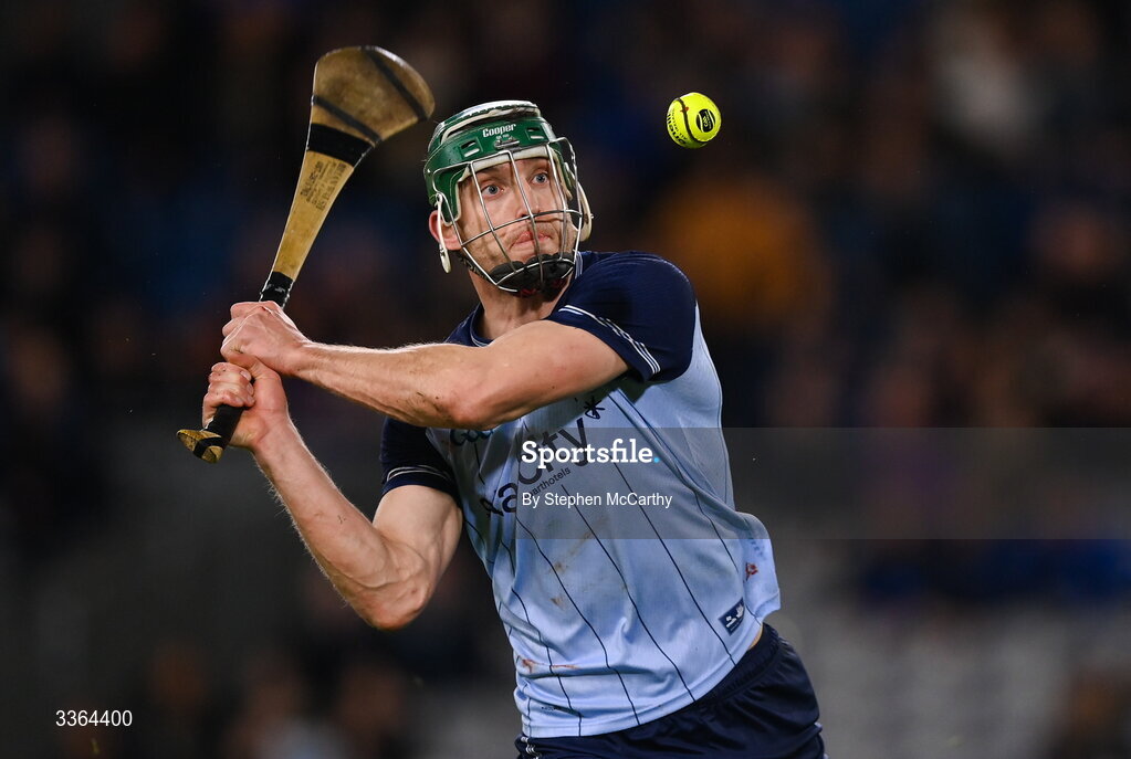 21 February 2026; Chris Crummey of Dublin scores his side's equalising and final point of the game during the Allianz Hurling League Division 1B match between Dublin and Wexford at Croke Park in Dublin. Photo by Stephen McCarthy/Sportsfile