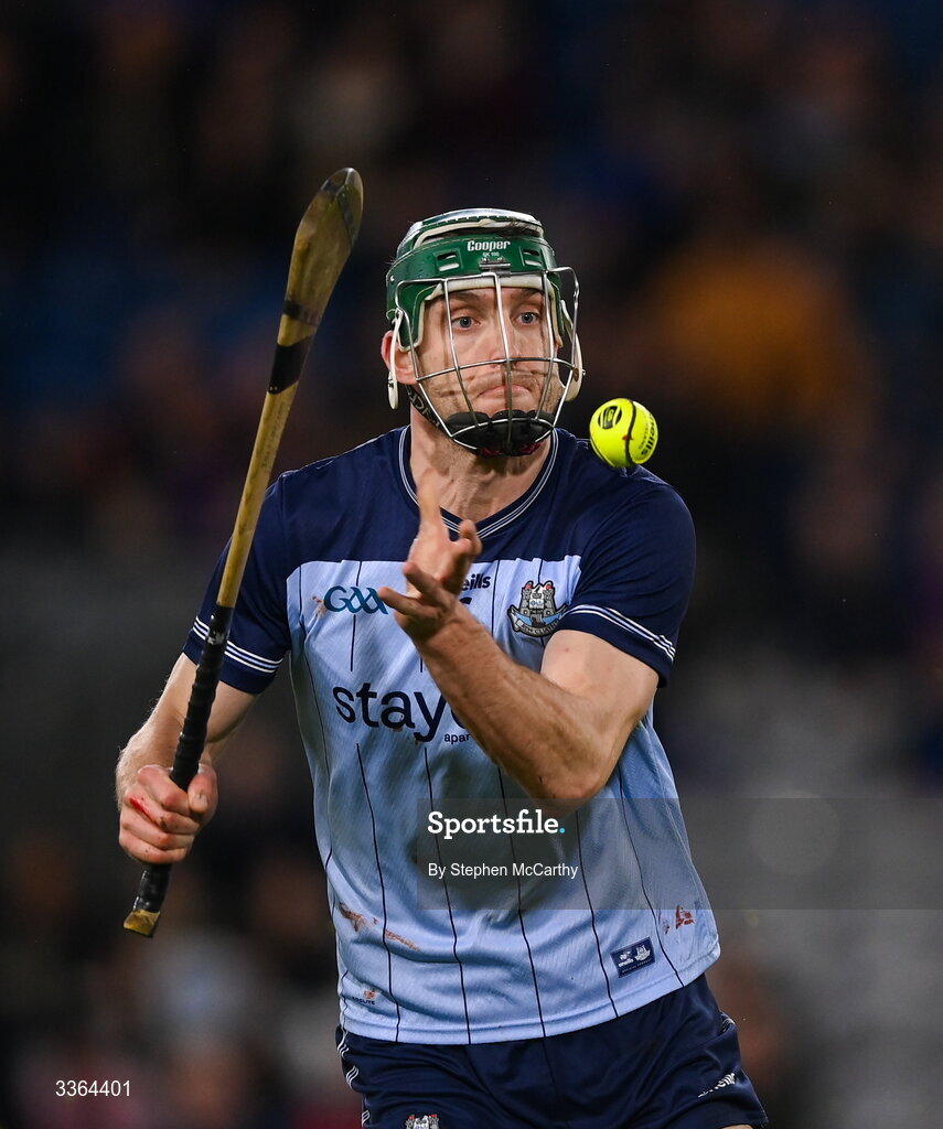 21 February 2026; Chris Crummey of Dublin scores his side's equalising and final point of the game during the Allianz Hurling League Division 1B match between Dublin and Wexford at Croke Park in Dublin. Photo by Stephen McCarthy/Sportsfile