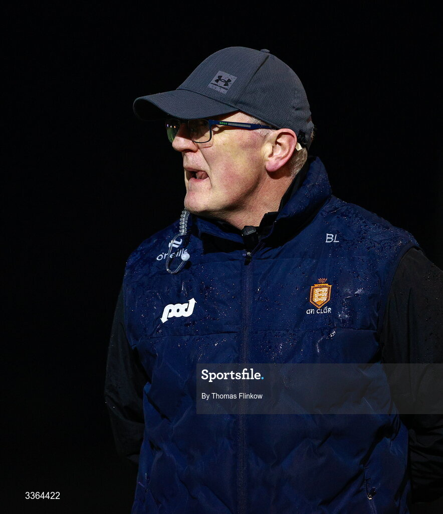 21 February 2026; Clare manager Brian Lohan during the Allianz Hurling League Division 1B match between Kildare and Clare at Cedral St Conleth's Park in Newbridge, Kildare. Photo by Thomas Flinkow/Sportsfile