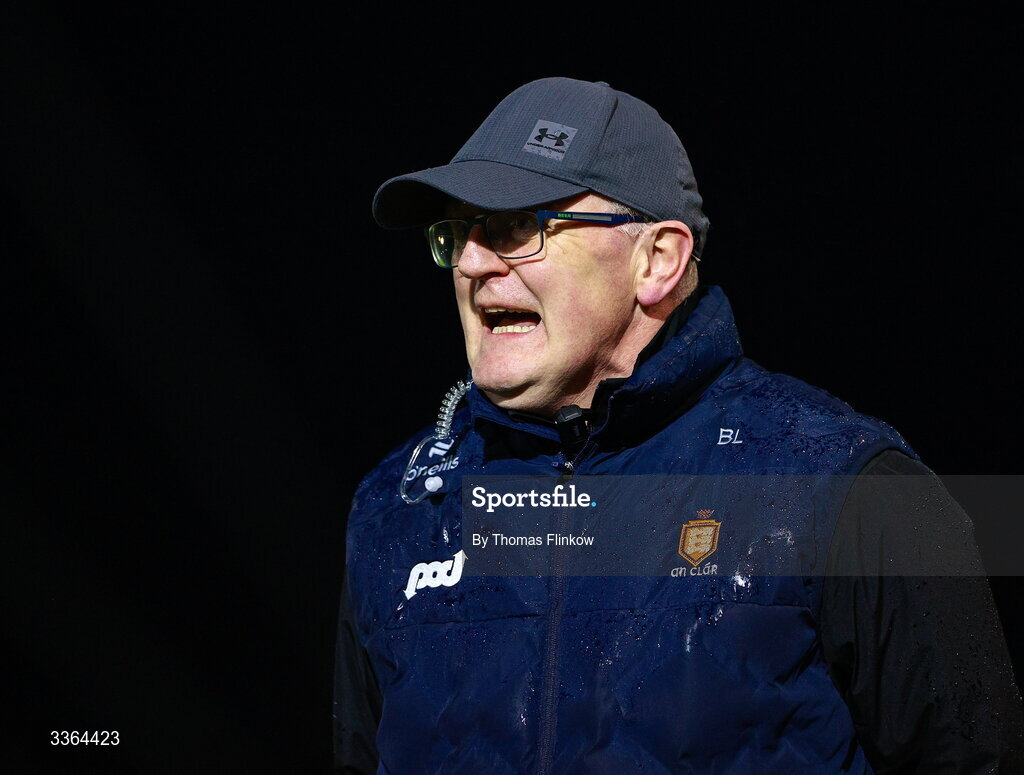 21 February 2026; Clare manager Brian Lohan during the Allianz Hurling League Division 1B match between Kildare and Clare at Cedral St Conleth's Park in Newbridge, Kildare. Photo by Thomas Flinkow/Sportsfile