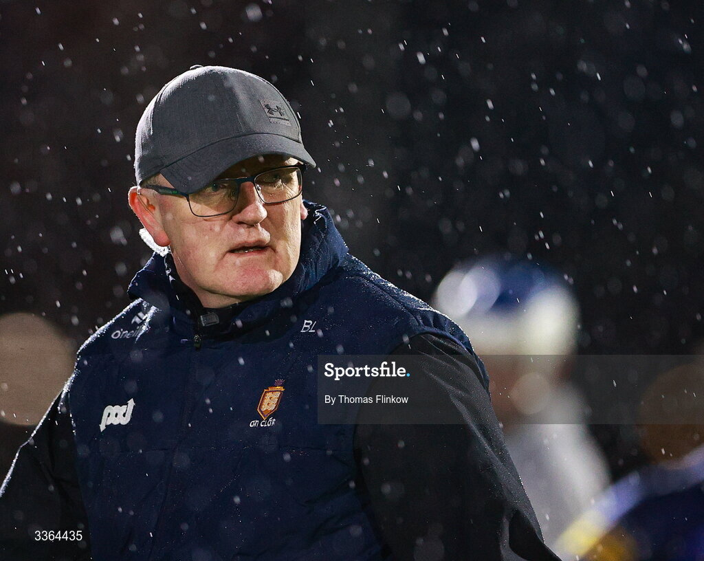 21 February 2026; Clare manager Brian Lohan before the Allianz Hurling League Division 1B match between Kildare and Clare at Cedral St Conleth's Park in Newbridge, Kildare. Photo by Thomas Flinkow/Sportsfile