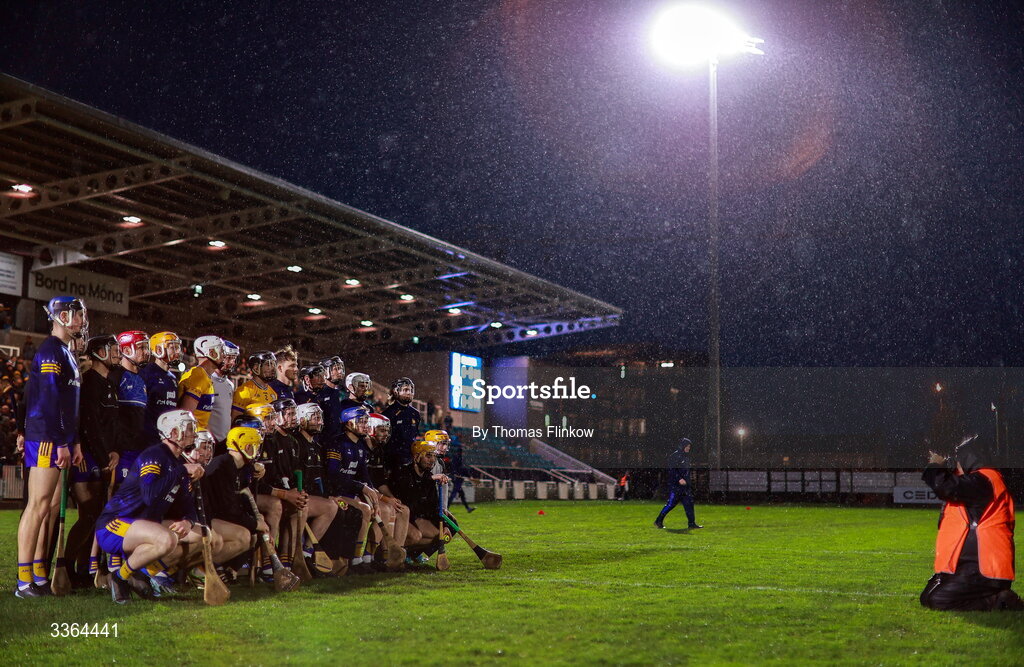 21 February 2026; Clare players have their team photo taken before the Allianz Hurling League Division 1B match between Kildare and Clare at Cedral St Conleth's Park in Newbridge, Kildare. Photo by Thomas Flinkow/Sportsfile