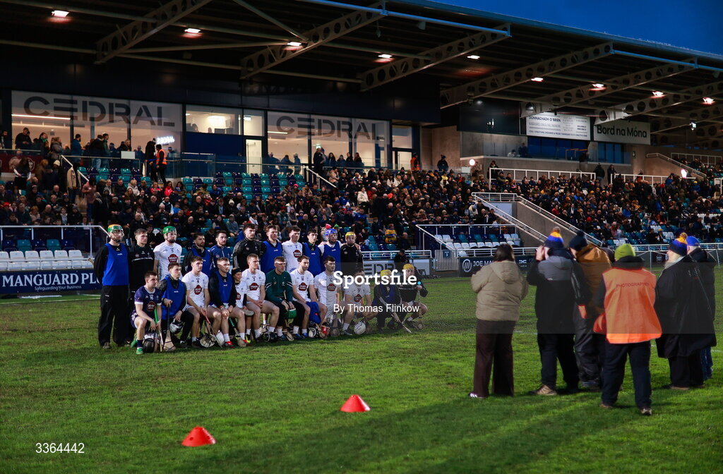 21 February 2026; Kildare players have their team photo taken before the Allianz Hurling League Division 1B match between Kildare and Clare at Cedral St Conleth's Park in Newbridge, Kildare. Photo by Thomas Flinkow/Sportsfile