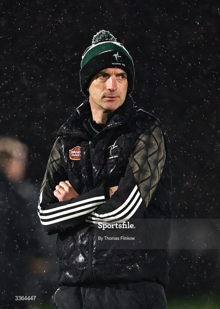 21 February 2026; Kildare manager Brian Dowling before the Allianz Hurling League Division 1B match between Kildare and Clare at Cedral St Conleth's Park in Newbridge, Kildare. Photo by Thomas Flinkow/Sportsfile
