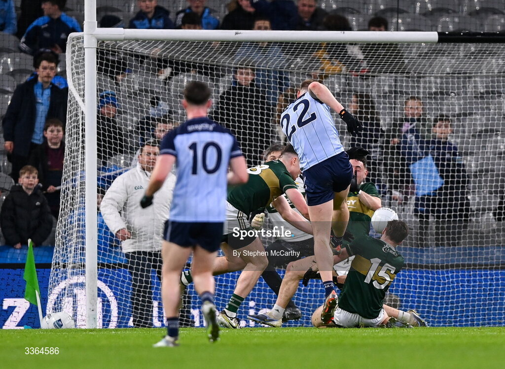 21 February 2026; Peadar Ó Cofaigh Byrne of Dublin shoots to score his side's goal during the Allianz Hurling League Division 1B match between Dublin and Wexford at Croke Park in Dublin. Photo by Stephen McCarthy/Sportsfile
