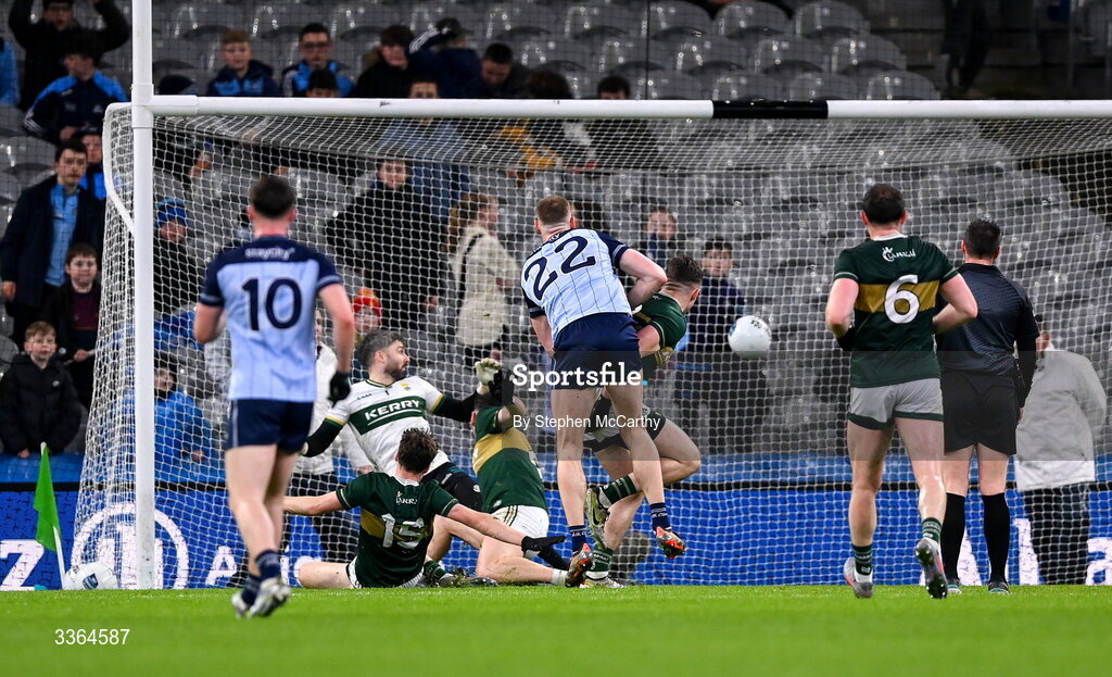 21 February 2026; Peadar Ó Cofaigh Byrne of Dublin shoots to score his side's goal during the Allianz Hurling League Division 1B match between Dublin and Wexford at Croke Park in Dublin. Photo by Stephen McCarthy/Sportsfile