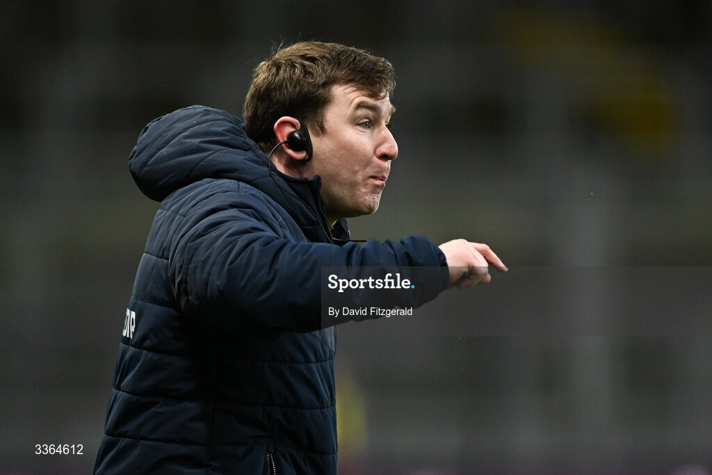 21 February 2026; Dublin manager Niall Ó Ceallacháin remonstrates with officials during the Allianz Hurling League Division 1B match between Dublin and Wexford at Croke Park in Dublin. Photo by David Fitzgerald/Sportsfile