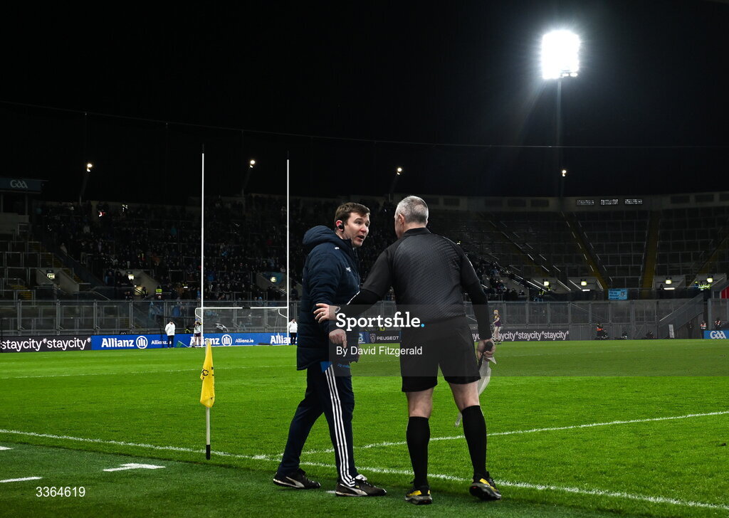 21 February 2026; Dublin manager Niall Ó Ceallacháin remonstrates with officials during the Allianz Hurling League Division 1B match between Dublin and Wexford at Croke Park in Dublin. Photo by David Fitzgerald/Sportsfile