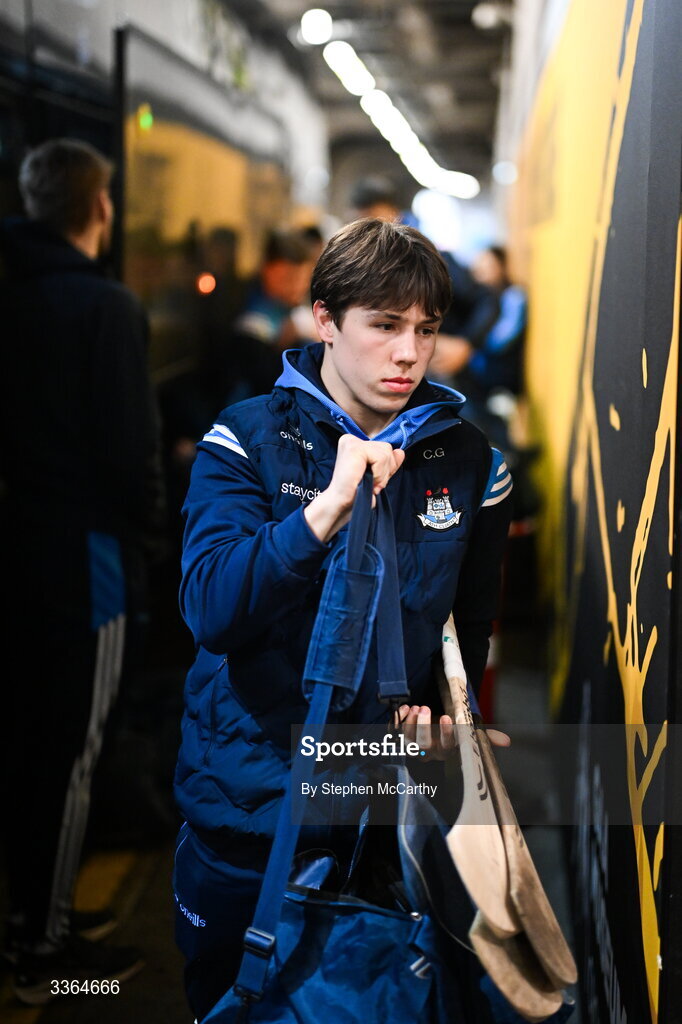21 February 2026; Conor Groarke of Dublin arrives for the Allianz Hurling League Division 1B match between Dublin and Wexford at Croke Park in Dublin. Photo by Stephen McCarthy/Sportsfile