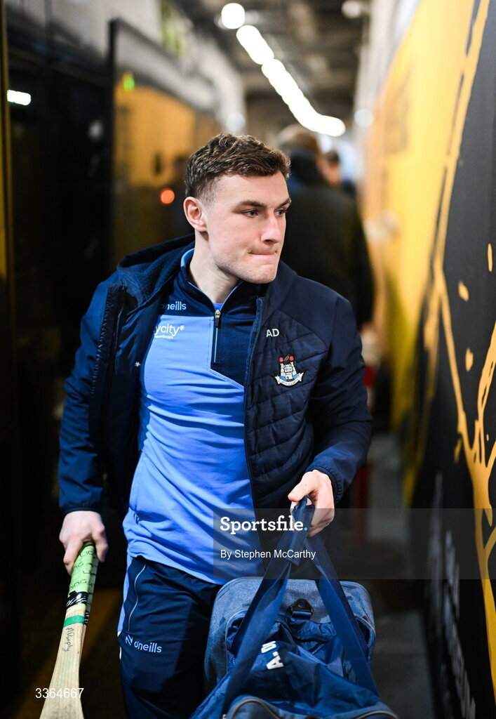 21 February 2026; Andrew Dunphy of Dublin arrives for the Allianz Hurling League Division 1B match between Dublin and Wexford at Croke Park in Dublin. Photo by Stephen McCarthy/Sportsfile