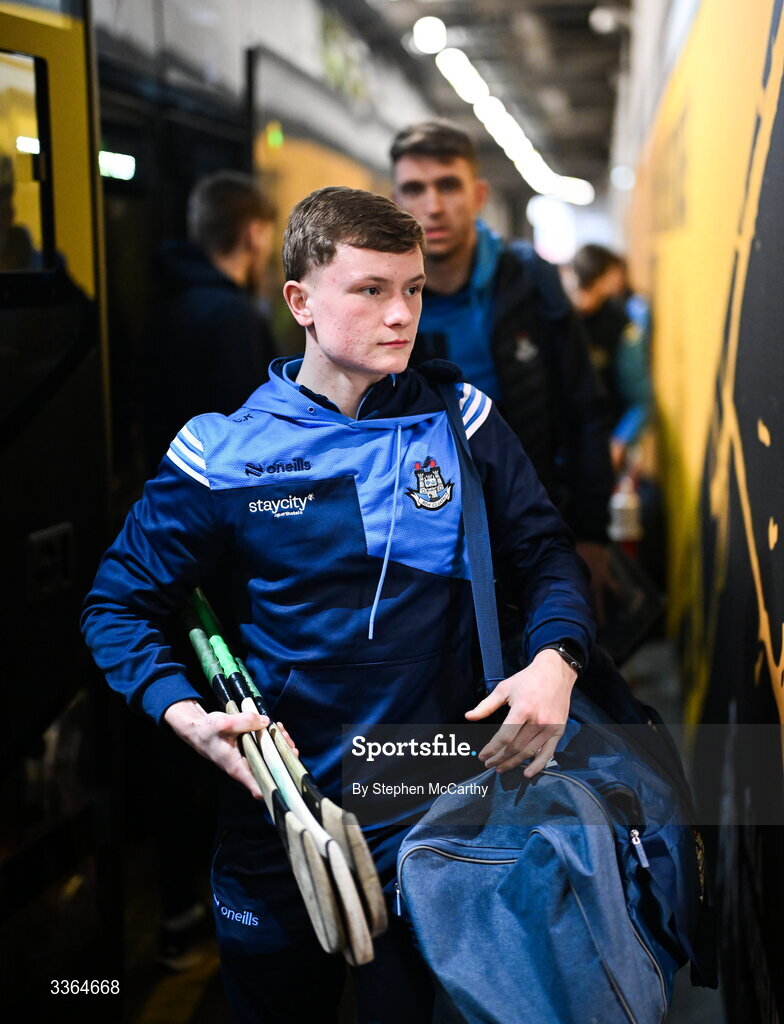 21 February 2026; Cathal Kennedy of Dublin arrives for the Allianz Hurling League Division 1B match between Dublin and Wexford at Croke Park in Dublin. Photo by Stephen McCarthy/Sportsfile