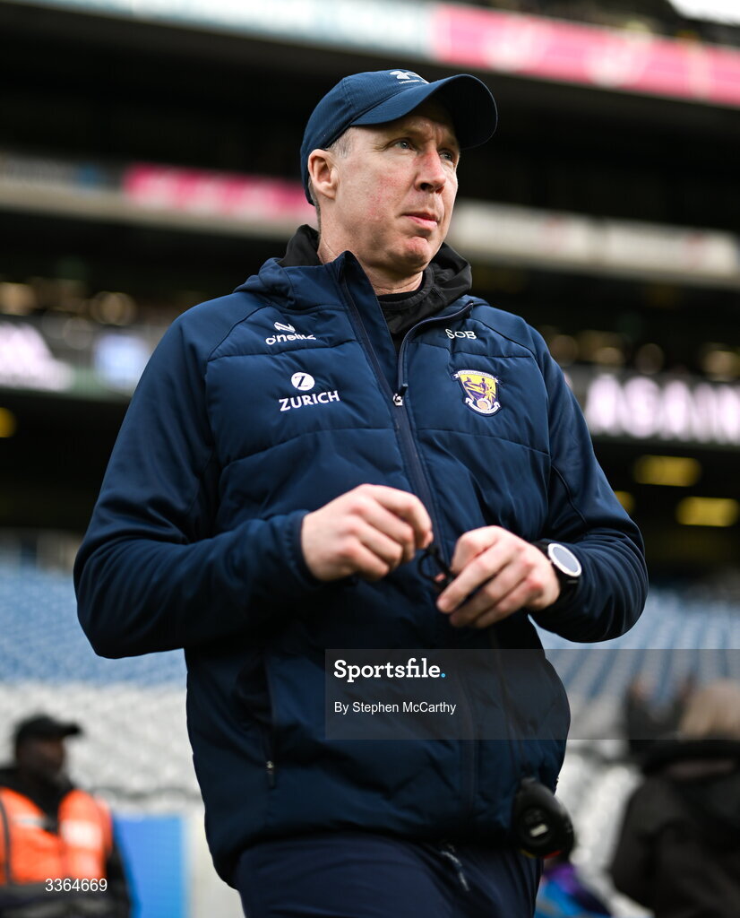 21 February 2026;Wexford coach Shane O'Brien before the Allianz Hurling League Division 1B match between Dublin and Wexford at Croke Park in Dublin. Photo by Stephen McCarthy/Sportsfile