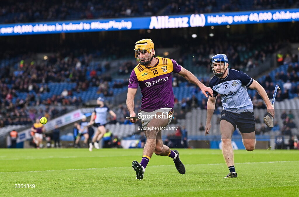 21 February 2026; Tomás Kinsella of Wexford during the Allianz Hurling League Division 1B match between Dublin and Wexford at Croke Park in Dublin. Photo by Stephen McCarthy/Sportsfile