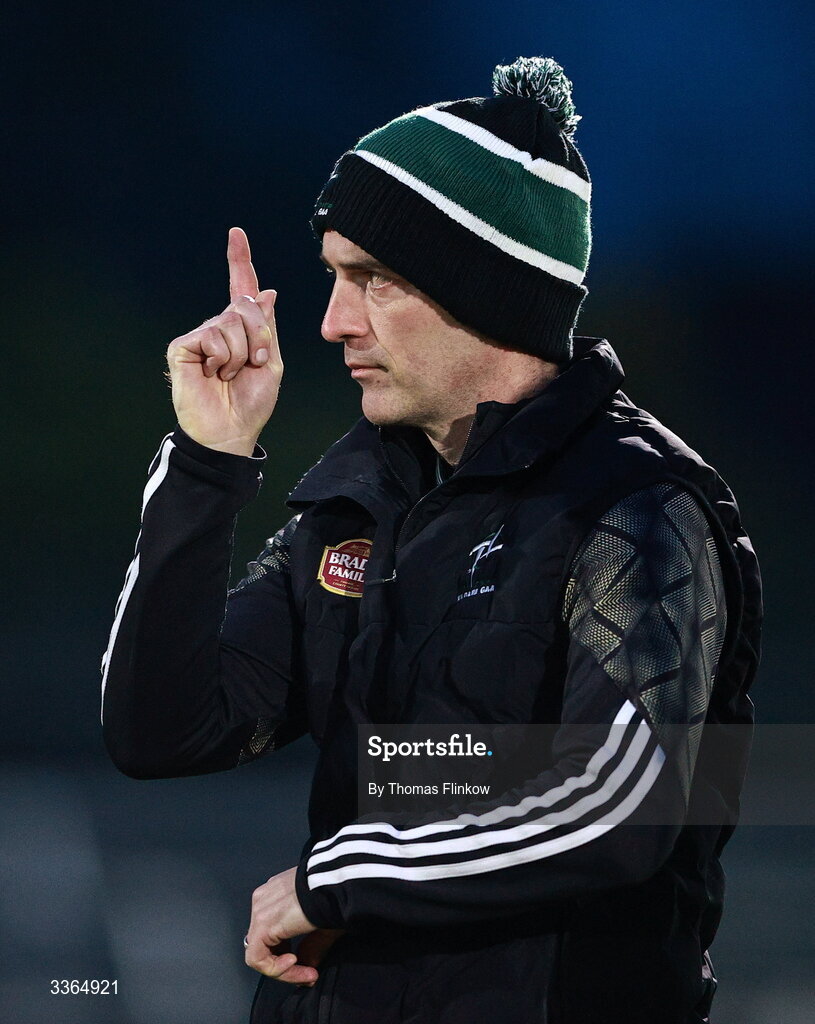 21 February 2026; Kildare manager Brian Dowling before the Allianz Hurling League Division 1B match between Kildare and Clare at Cedral St Conleth's Park in Newbridge, Kildare. Photo by Thomas Flinkow/Sportsfile