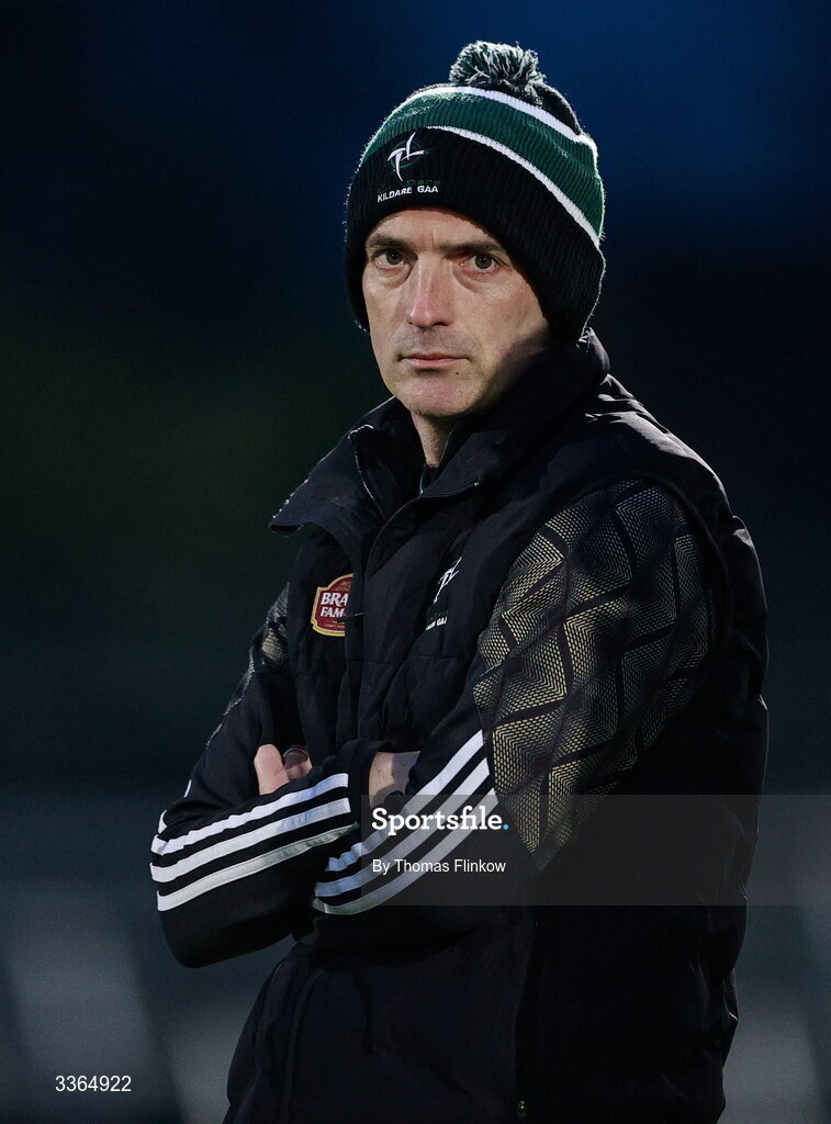 21 February 2026; Kildare manager Brian Dowling before the Allianz Hurling League Division 1B match between Kildare and Clare at Cedral St Conleth's Park in Newbridge, Kildare. Photo by Thomas Flinkow/Sportsfile