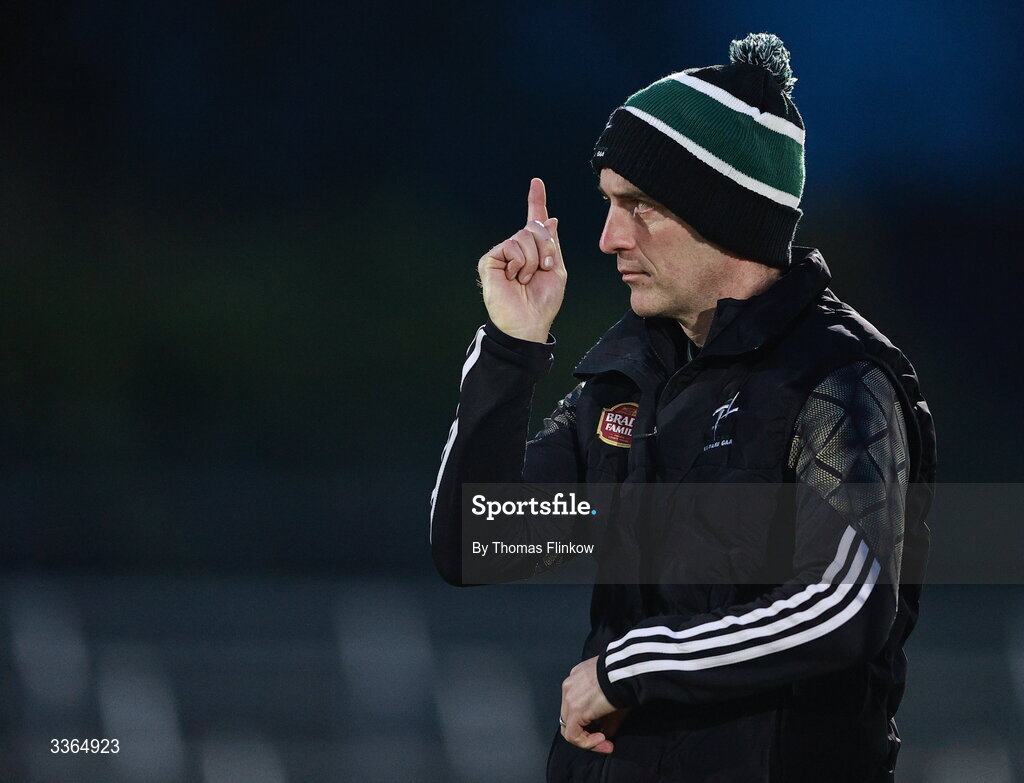 21 February 2026; Kildare manager Brian Dowling before the Allianz Hurling League Division 1B match between Kildare and Clare at Cedral St Conleth's Park in Newbridge, Kildare. Photo by Thomas Flinkow/Sportsfile
