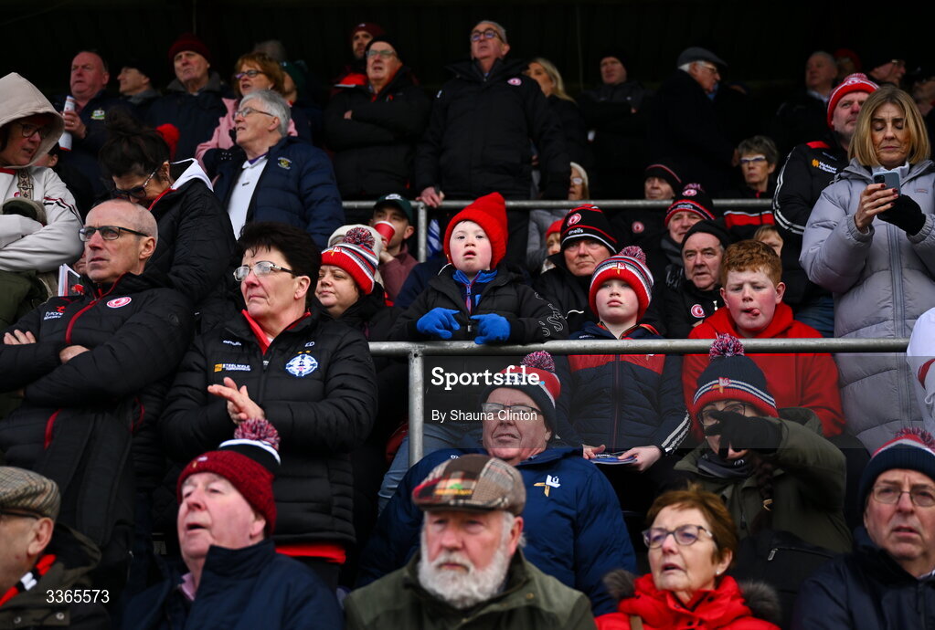 22 February 2026; Louth supporters during the Allianz Football League Division 2 match between Louth and Tyrone at DEFY Pairc Mhuire in Ardee, Louth. Photo by Shauna Clinton/Sportsfile