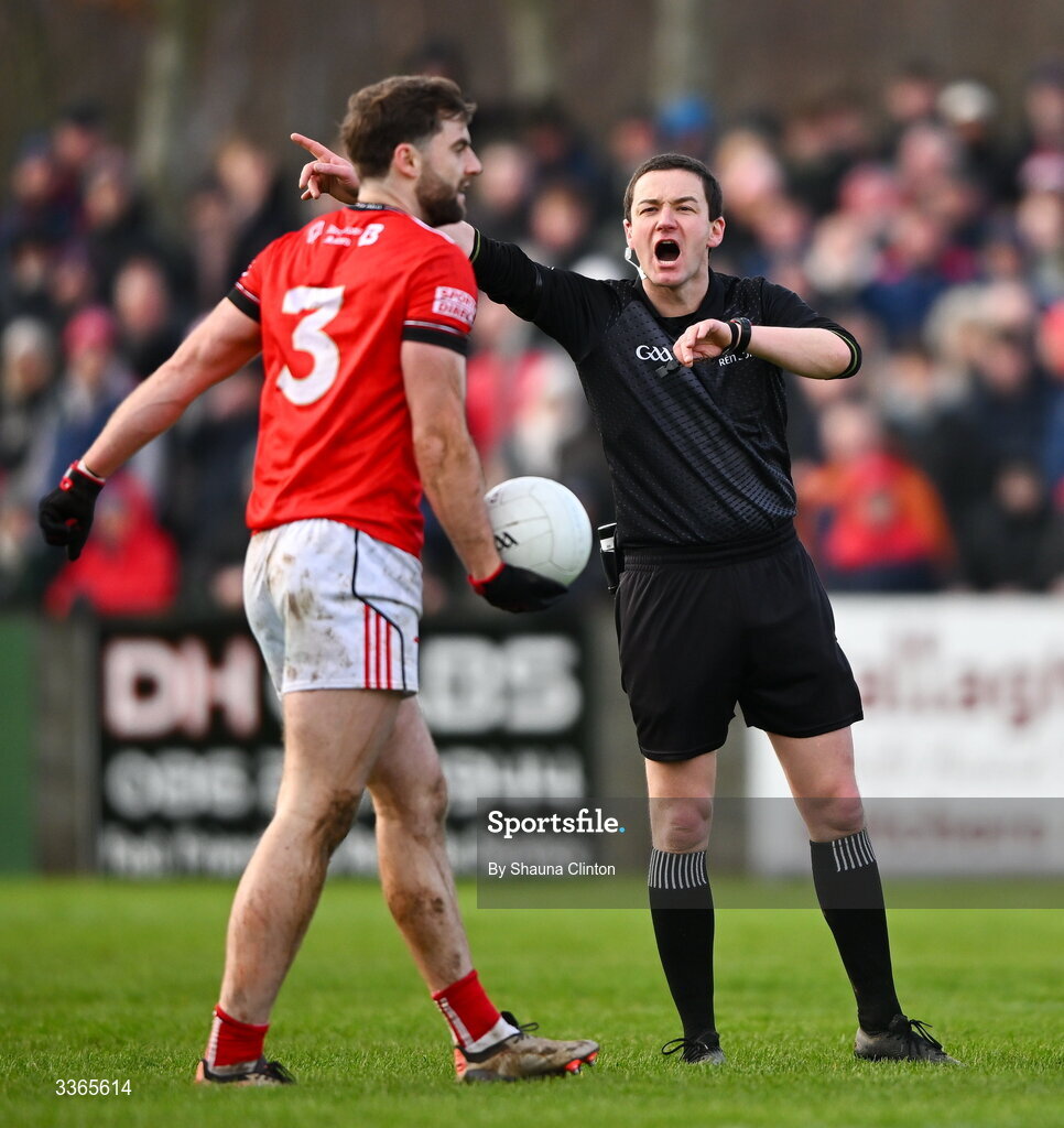 22 February 2026; Referee David Murnane during the Allianz Football League Division 2 match between Louth and Tyrone at DEFY Pairc Mhuire in Ardee, Louth. Photo by Shauna Clinton/Sportsfile