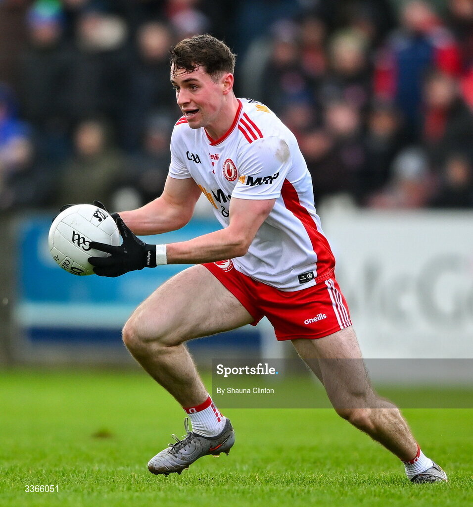 22 February 2026; Aidan Clarke of Tyrone during the Allianz Football League Division 2 match between Louth and Tyrone at DEFY Pairc Mhuire in Ardee, Louth. Photo by Shauna Clinton/Sportsfile