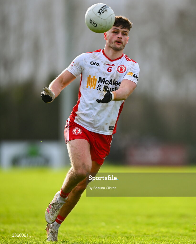 22 February 2026; Michael McKernan of Tyrone during the Allianz Football League Division 2 match between Louth and Tyrone at DEFY Pairc Mhuire in Ardee, Louth. Photo by Shauna Clinton/Sportsfile