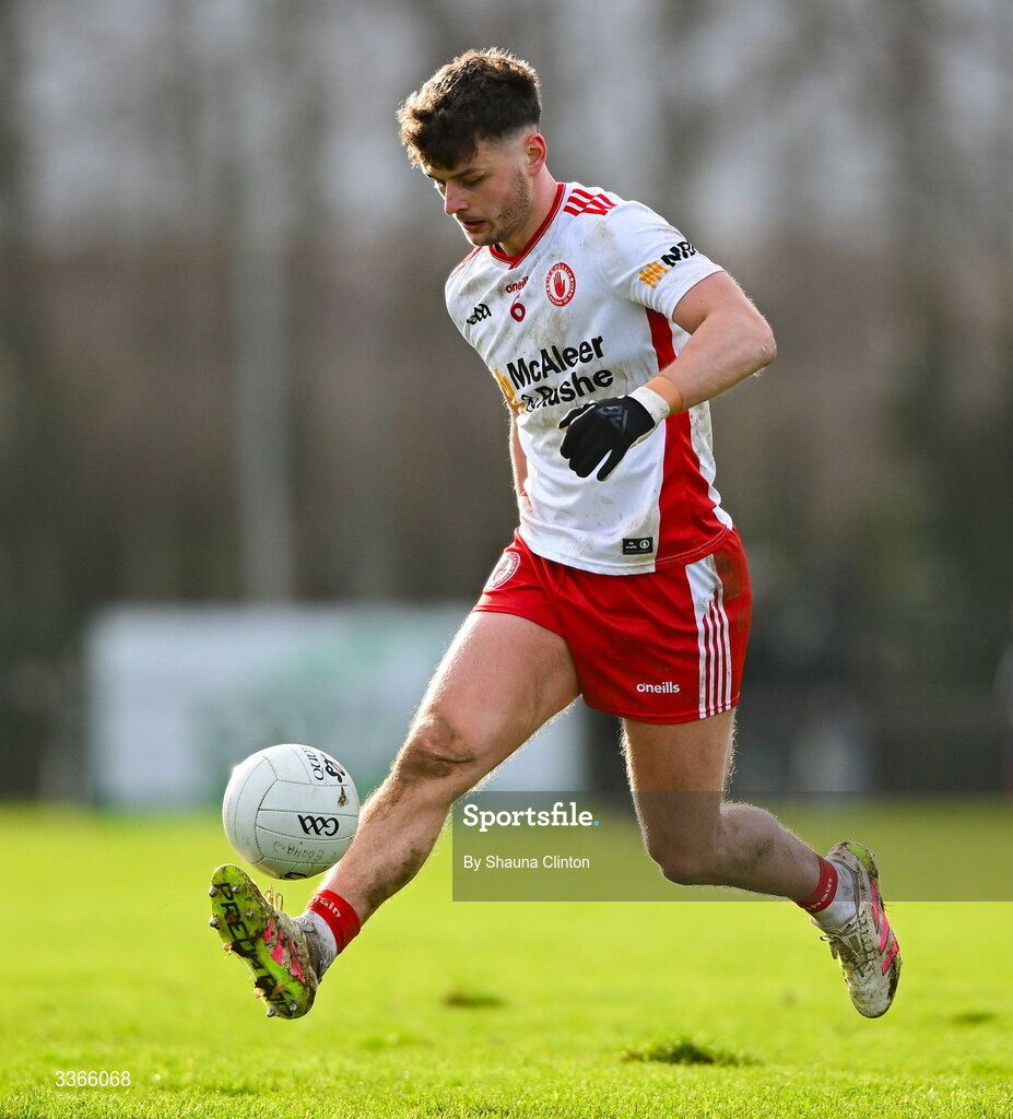 22 February 2026; Michael McKernan of Tyrone during the Allianz Football League Division 2 match between Louth and Tyrone at DEFY Pairc Mhuire in Ardee, Louth. Photo by Shauna Clinton/Sportsfile