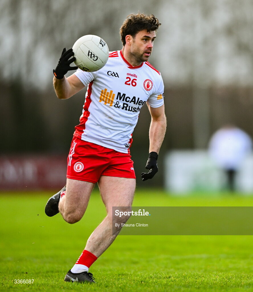 22 February 2026; Ciarán Bogue of Tyrone during the Allianz Football League Division 2 match between Louth and Tyrone at DEFY Pairc Mhuire in Ardee, Louth. Photo by Shauna Clinton/Sportsfile