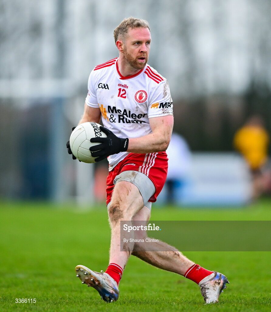 22 February 2026; Frank Burns of Tyrone during the Allianz Football League Division 2 match between Louth and Tyrone at DEFY Pairc Mhuire in Ardee, Louth. Photo by Shauna Clinton/Sportsfile