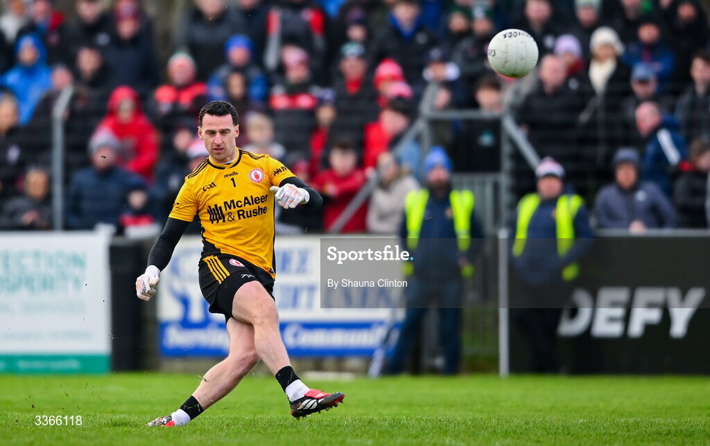 22 February 2026; Tyrone goalkeeper Niall Morgan during the Allianz Football League Division 2 match between Louth and Tyrone at DEFY Pairc Mhuire in Ardee, Louth. Photo by Shauna Clinton/Sportsfile