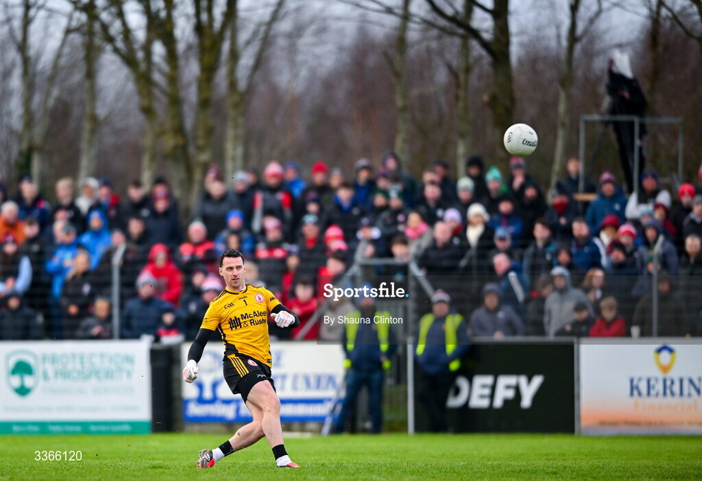 22 February 2026; Tyrone goalkeeper Niall Morgan during the Allianz Football League Division 2 match between Louth and Tyrone at DEFY Pairc Mhuire in Ardee, Louth. Photo by Shauna Clinton/Sportsfile