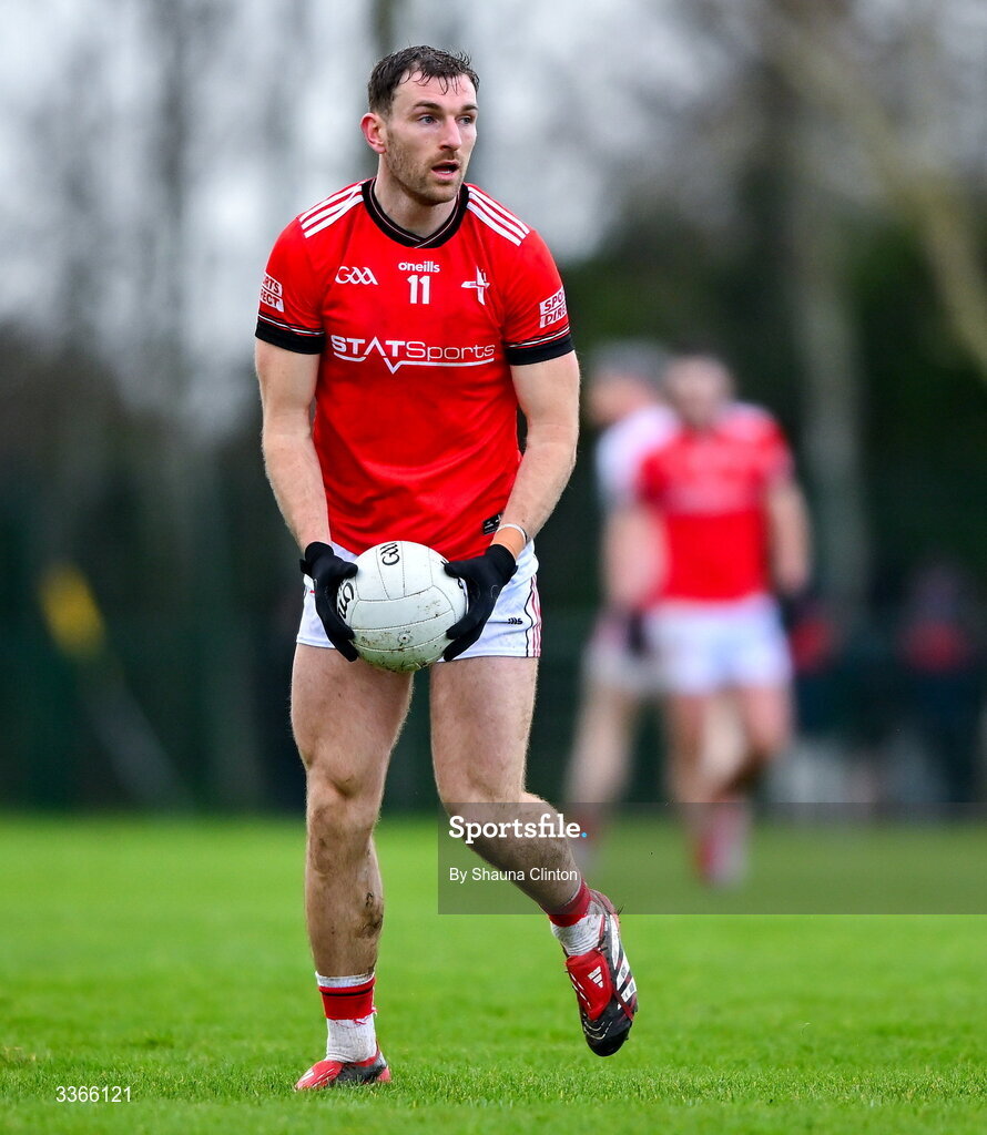 22 February 2026; Sam Mulroy of Louth during the Allianz Football League Division 2 match between Louth and Tyrone at DEFY Pairc Mhuire in Ardee, Louth. Photo by Shauna Clinton/Sportsfile