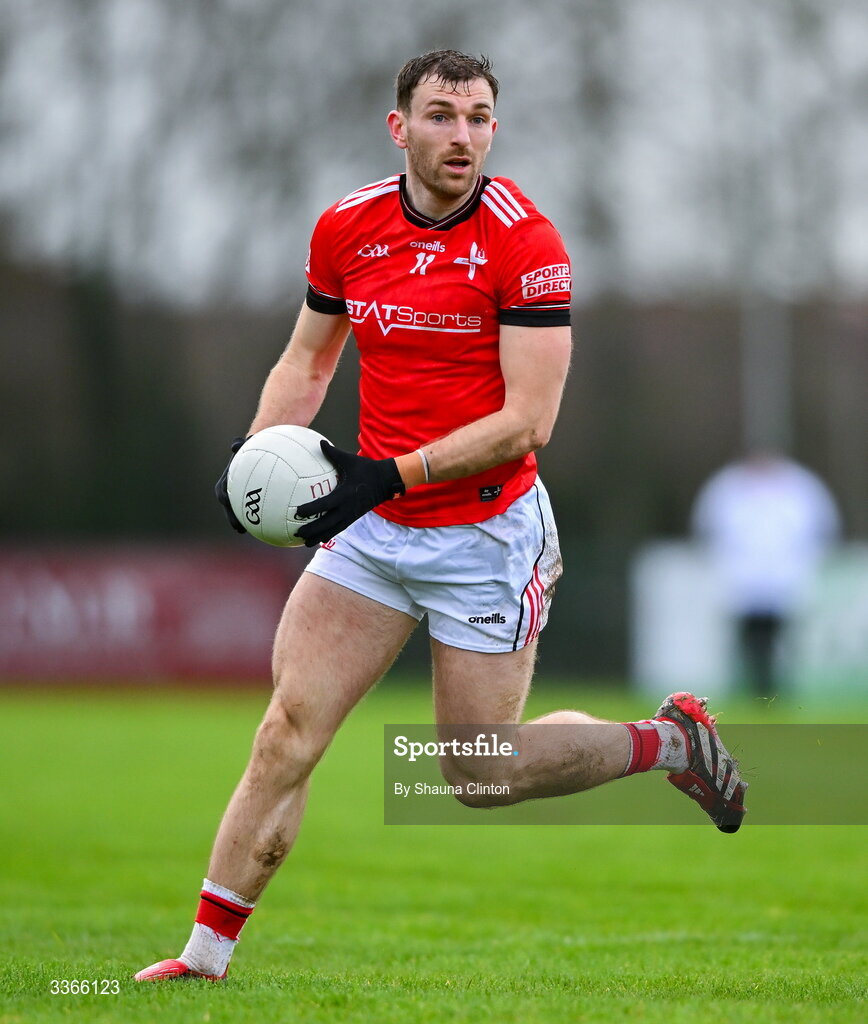 22 February 2026; Sam Mulroy of Louth during the Allianz Football League Division 2 match between Louth and Tyrone at DEFY Pairc Mhuire in Ardee, Louth. Photo by Shauna Clinton/Sportsfile