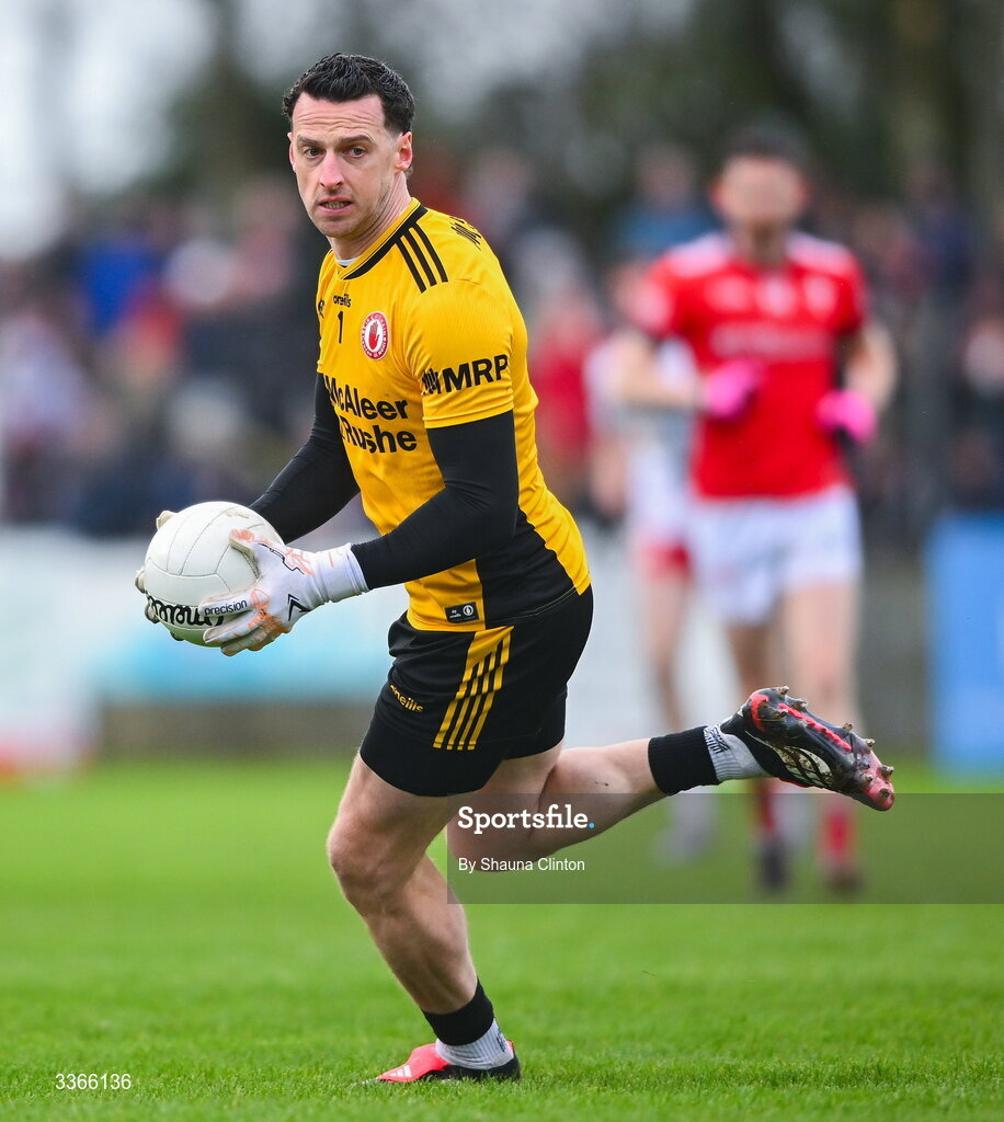 22 February 2026; Tyrone goalkeeper Niall Morgan during the Allianz Football League Division 2 match between Louth and Tyrone at DEFY Pairc Mhuire in Ardee, Louth. Photo by Shauna Clinton/Sportsfile