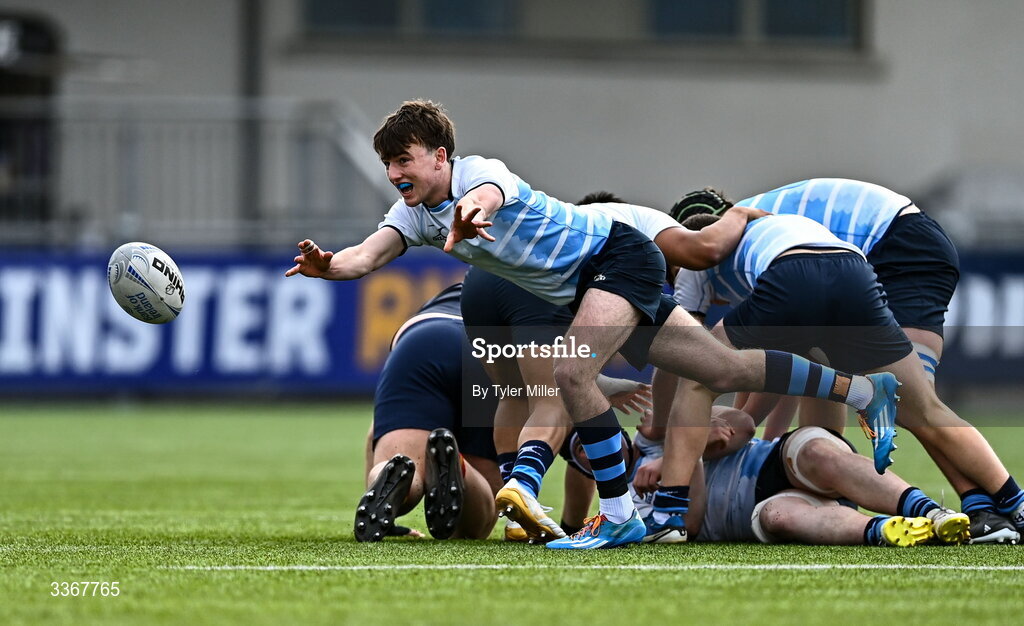 25 February 2026; Hugh Reilly of St Vincent's Castleknock College during the Bank of Ireland Leinster Rugby Boys Schools Vinnie Murray Cup semi-final match between St Vincent's Castleknock College and Temple Carrig at Energia Park in Dublin. Photo by Tyler Miller/Sportsfile