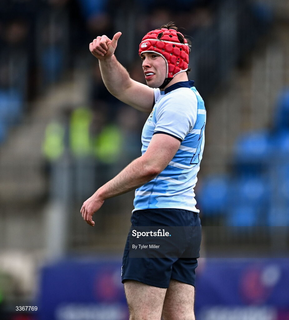 25 February 2026; Jaydon Carroll of St Vincent's Castleknock College during the Bank of Ireland Leinster Rugby Boys Schools Vinnie Murray Cup semi-final match between St Vincent's Castleknock College and Temple Carrig at Energia Park in Dublin. Photo by Tyler Miller/Sportsfile