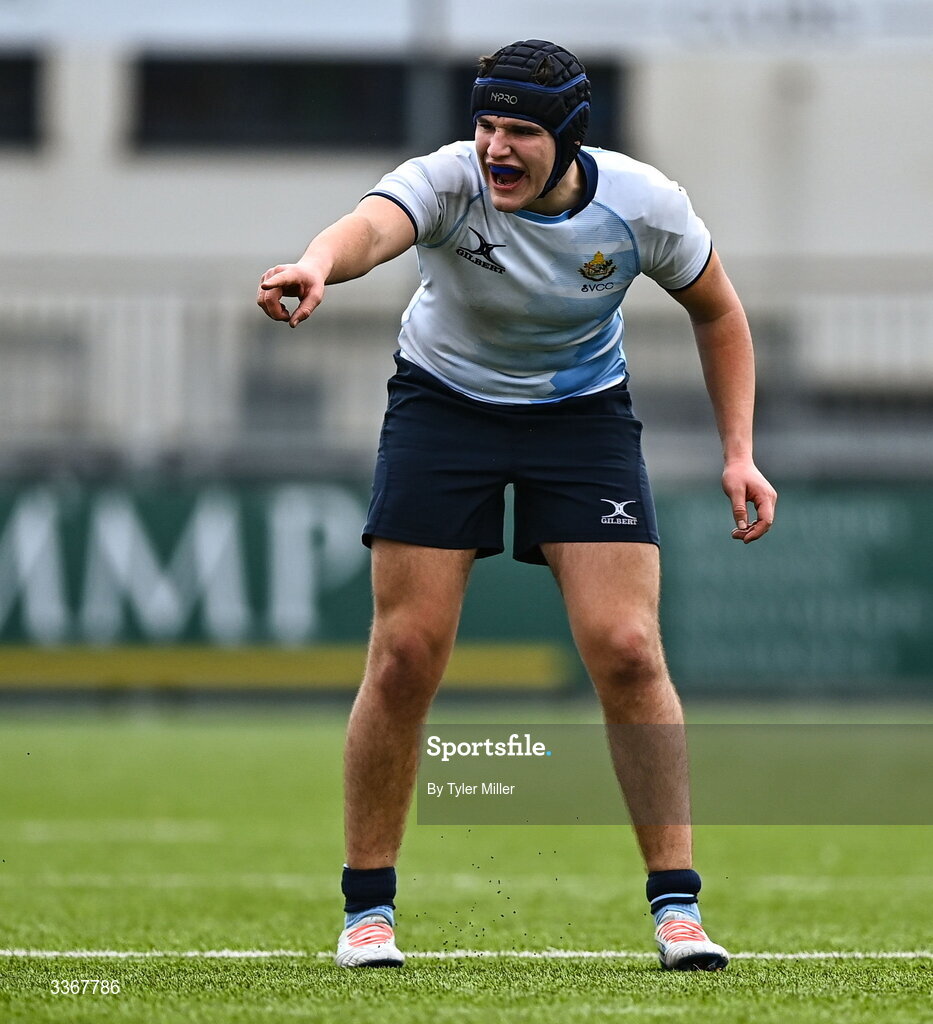 25 February 2026; Jack Brennan of St Vincent's Castleknock College during the Bank of Ireland Leinster Rugby Boys Schools Vinnie Murray Cup semi-final match between St Vincent's Castleknock College and Temple Carrig at Energia Park in Dublin. Photo by Tyler Miller/Sportsfile