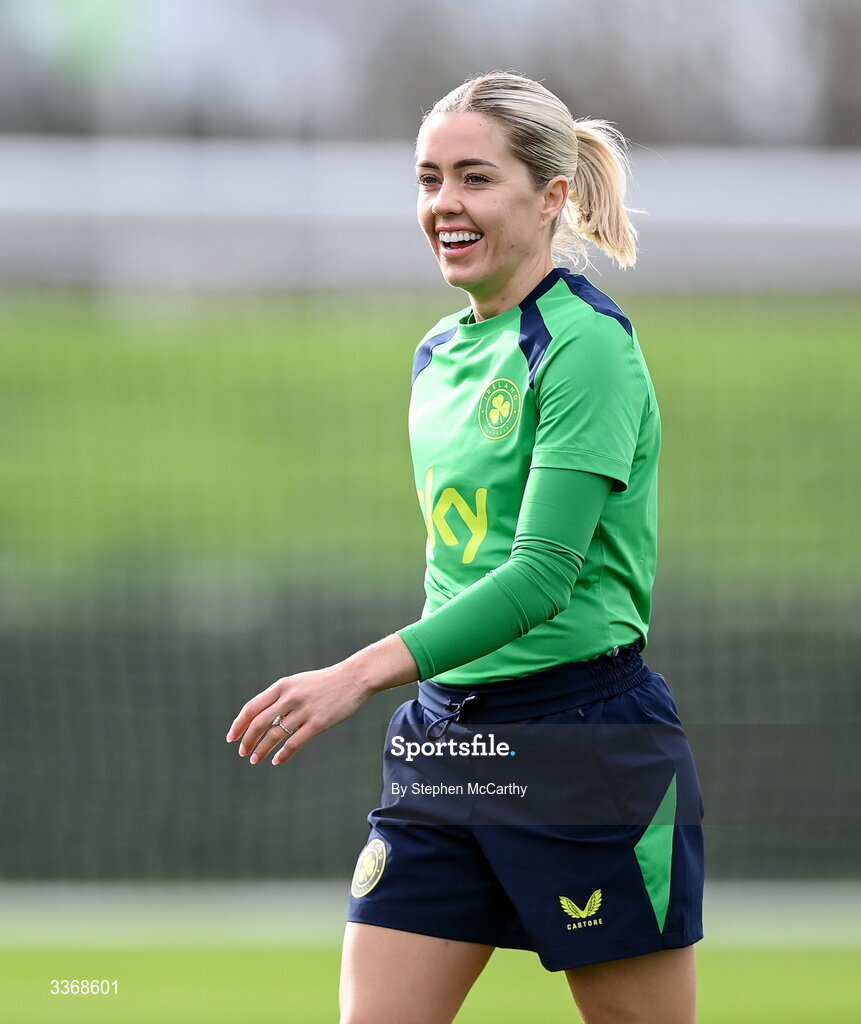 26 February 2026; Denise O’Sullivan during a Republic of Ireland women training session at the FAI National Training Centre in Abbotstown, Dublin. Photo by Stephen McCarthy/Sportsfile