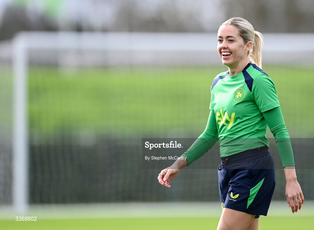 26 February 2026; Denise O’Sullivan during a Republic of Ireland women training session at the FAI National Training Centre in Abbotstown, Dublin. Photo by Stephen McCarthy/Sportsfile