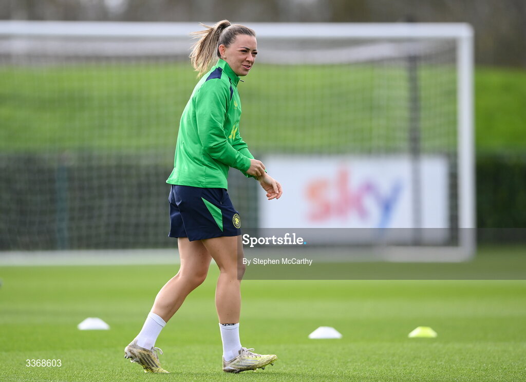 26 February 2026; Katie McCabe during a Republic of Ireland women training session at the FAI National Training Centre in Abbotstown, Dublin. Photo by Stephen McCarthy/Sportsfile