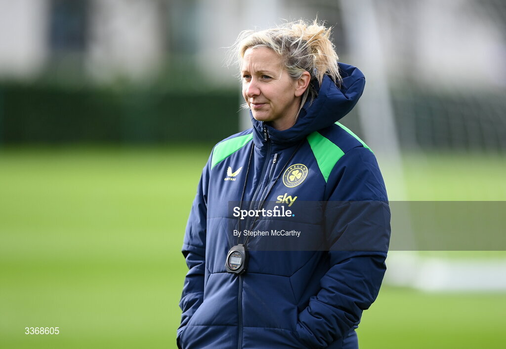 26 February 2026; Head coach Carla Ward during a Republic of Ireland women training session at the FAI National Training Centre in Abbotstown, Dublin. Photo by Stephen McCarthy/Sportsfile