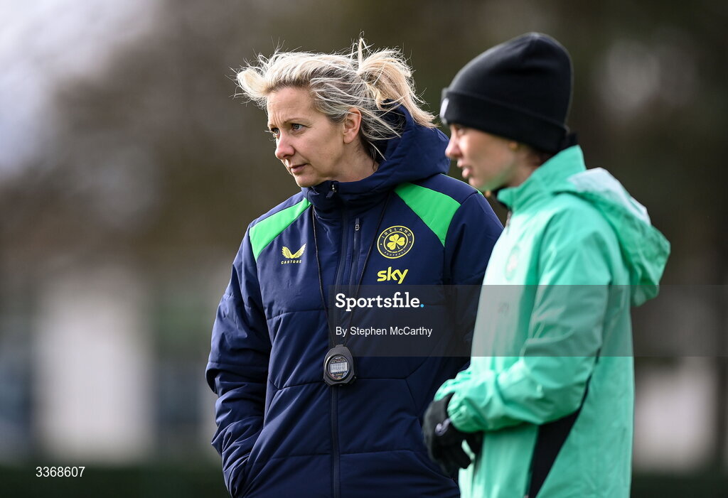 26 February 2026; Head coach Carla Ward during a Republic of Ireland women training session at the FAI National Training Centre in Abbotstown, Dublin. Photo by Stephen McCarthy/Sportsfile