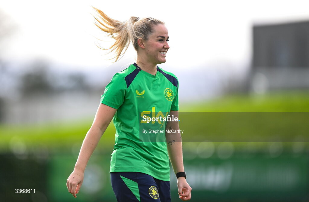 26 February 2026; Jessie Stapleton during a Republic of Ireland women training session at the FAI National Training Centre in Abbotstown, Dublin. Photo by Stephen McCarthy/Sportsfile